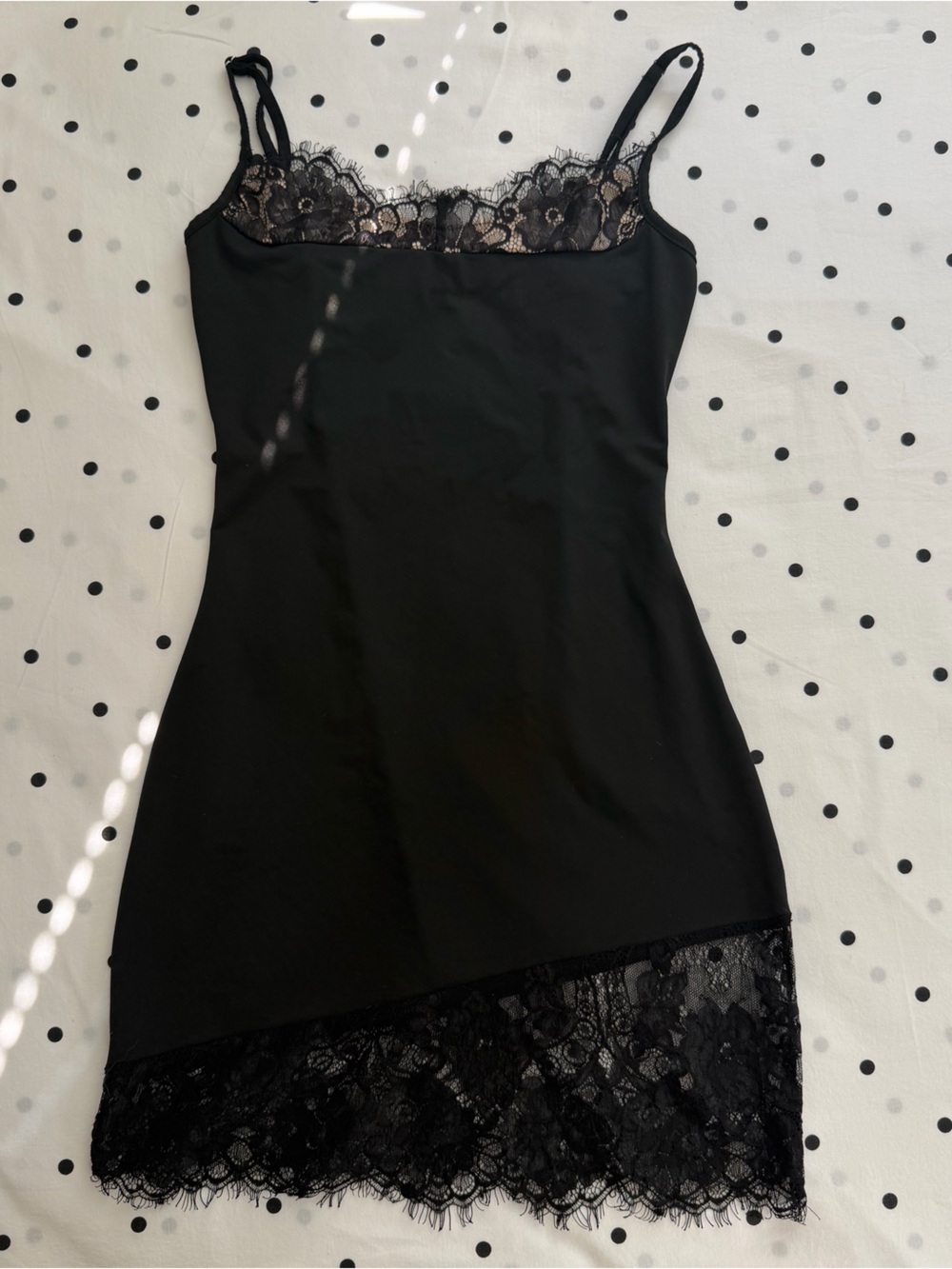 Black Lace Trim Slip Dress